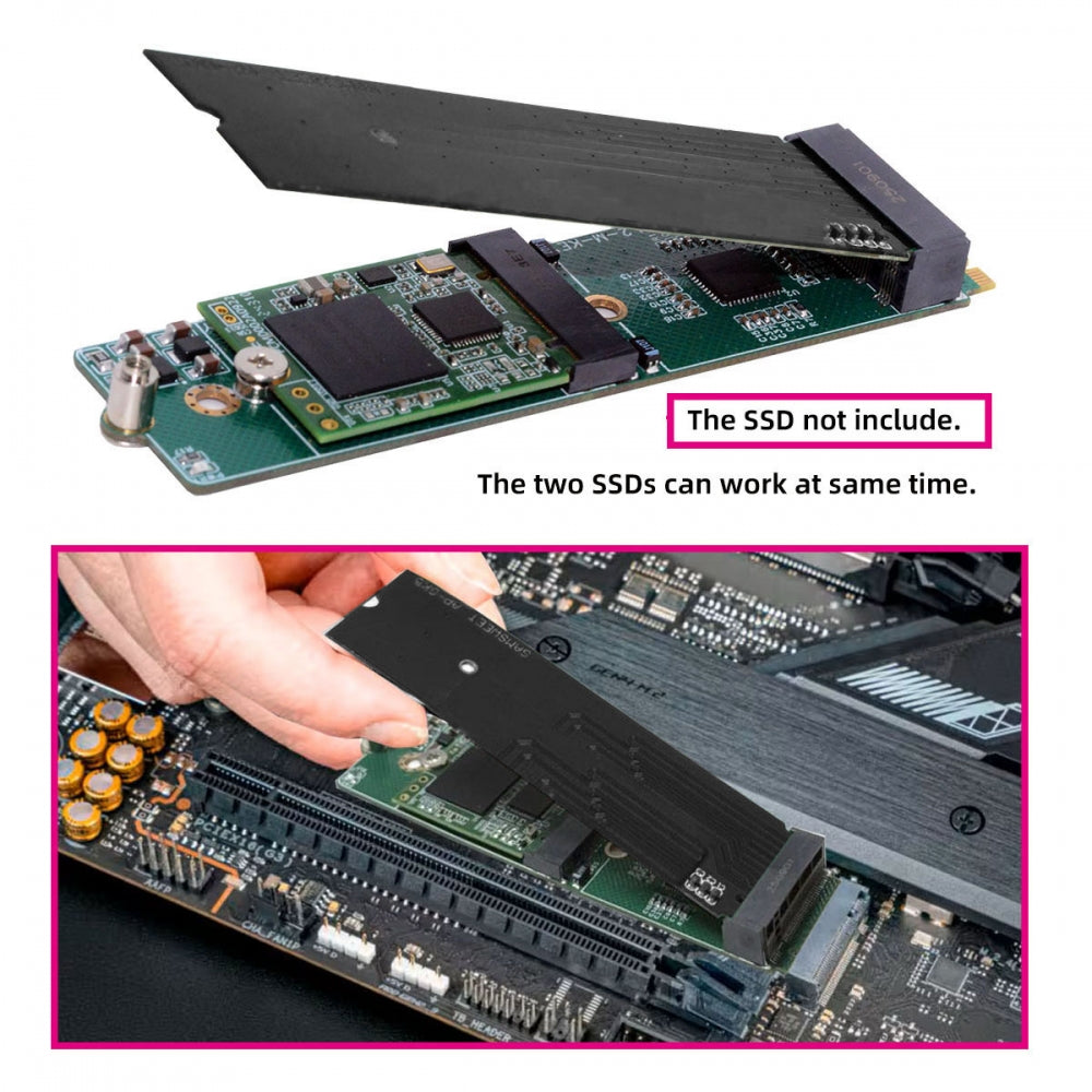 NGFF NVME M-Key Riser Card to Dual Ports M.2 NGFF Key-M NVME SSD Adapter PCIE Packet Switch Compatible with NAS Industrial Control Motherboard