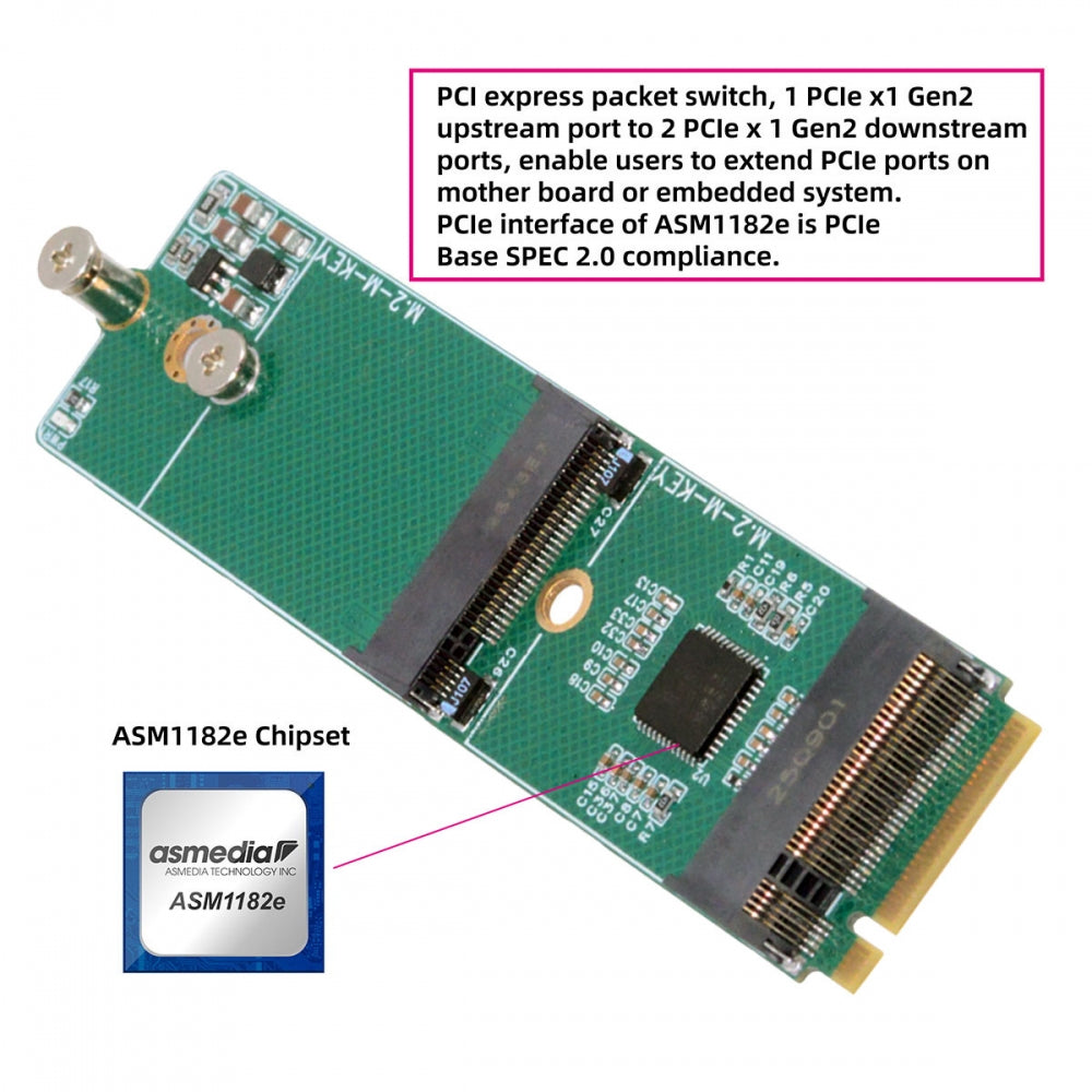 NGFF NVME M-Key Riser Card to Dual Ports M.2 NGFF Key-M NVME SSD Adapter PCIE Packet Switch Compatible with NAS Industrial Control Motherboard