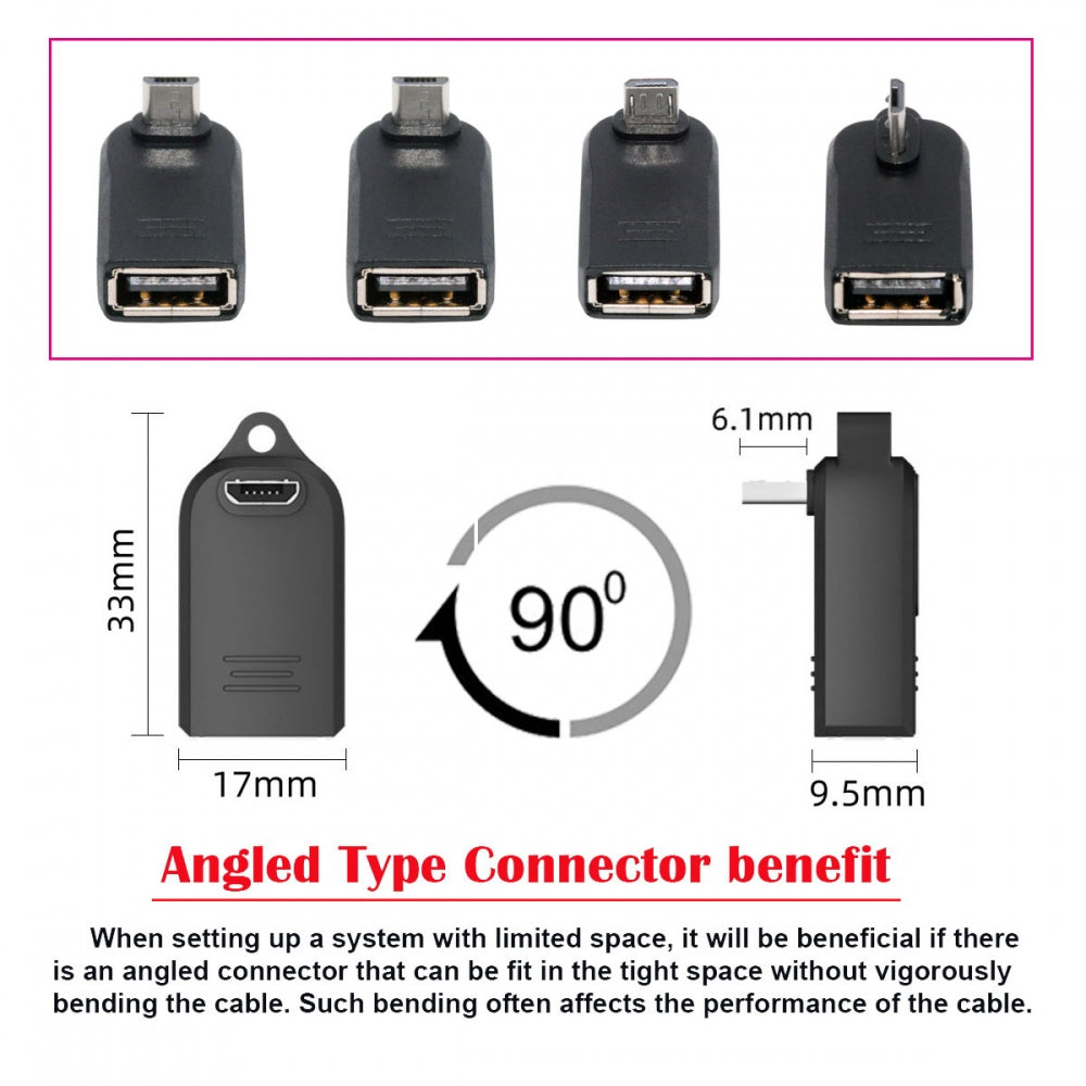 4pcs/lot Micro USB 2.0 Type-B Male to OTG USB2.0 Type-A Female Adapter On-the-Go 90 Degree Angled for Phone Tablet Disk Keyboard Data