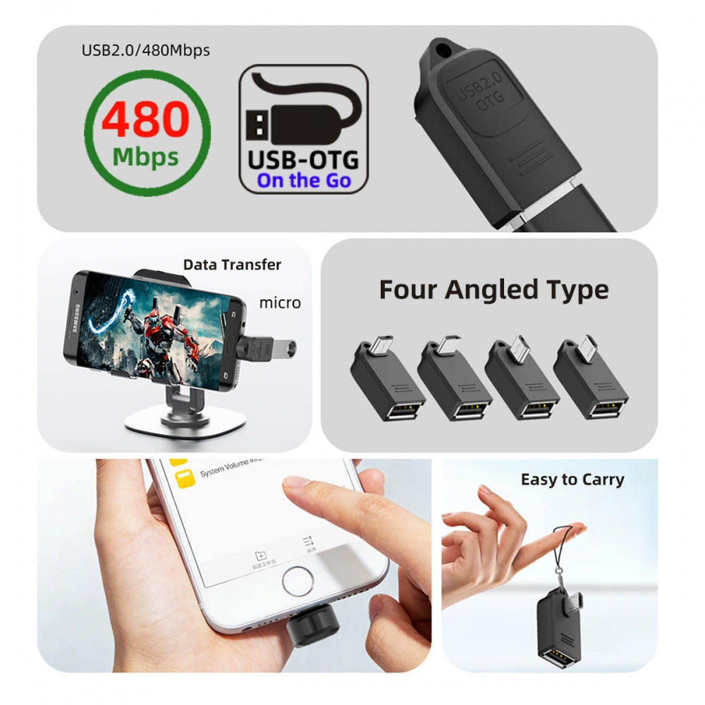 4pcs/lot Micro USB 2.0 Type-B Male to OTG USB2.0 Type-A Female Adapter On-the-Go 90 Degree Angled for Phone Tablet Disk Keyboard Data