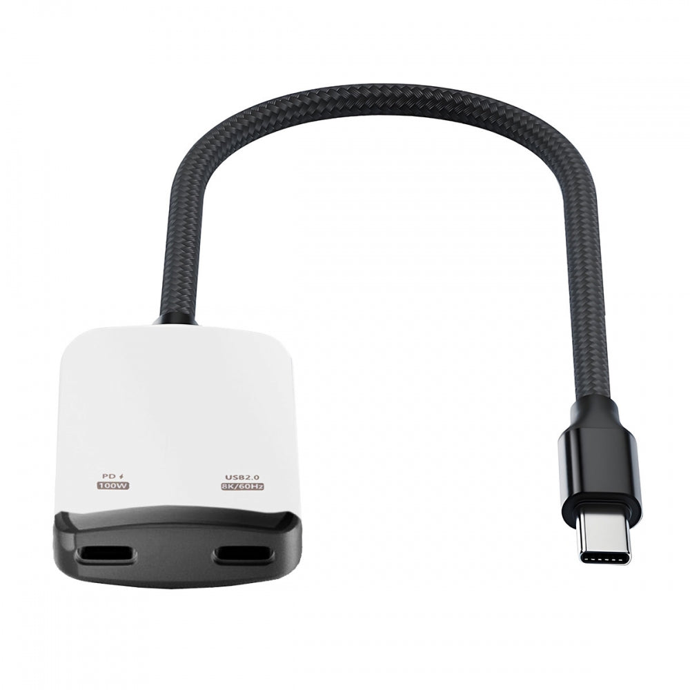 White USB-C Type-C 1-to-2 VR AR Glass OTG 8K Video USB-C Female 100W PD Power Cable for NS Handheld Console Laptop Tablet Phone