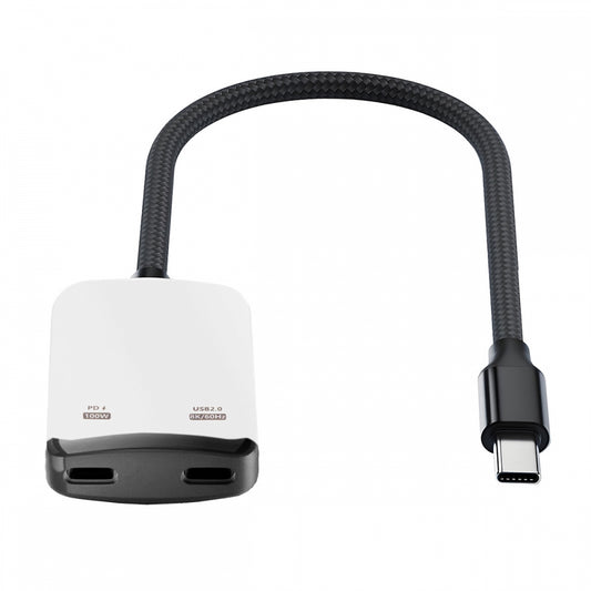 White USB-C Type-C 1-to-2 VR AR Glass OTG 8K Video USB-C Female 100W PD Power Cable for NS Handheld Console Laptop Tablet Phone