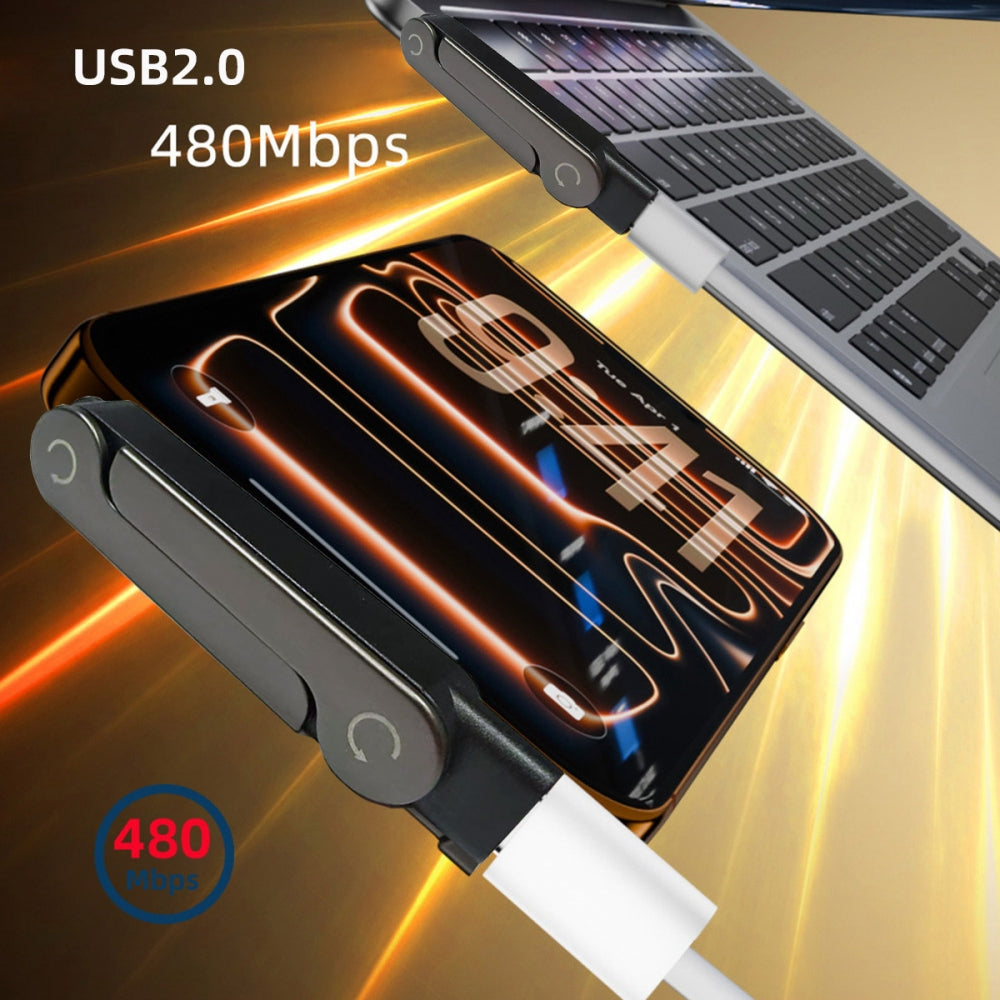 240W Type-C Fast Charging Adapter with Built-in Phone Stand Dual Holder Durable Charger Bracket USB-C Male to Female Foldable