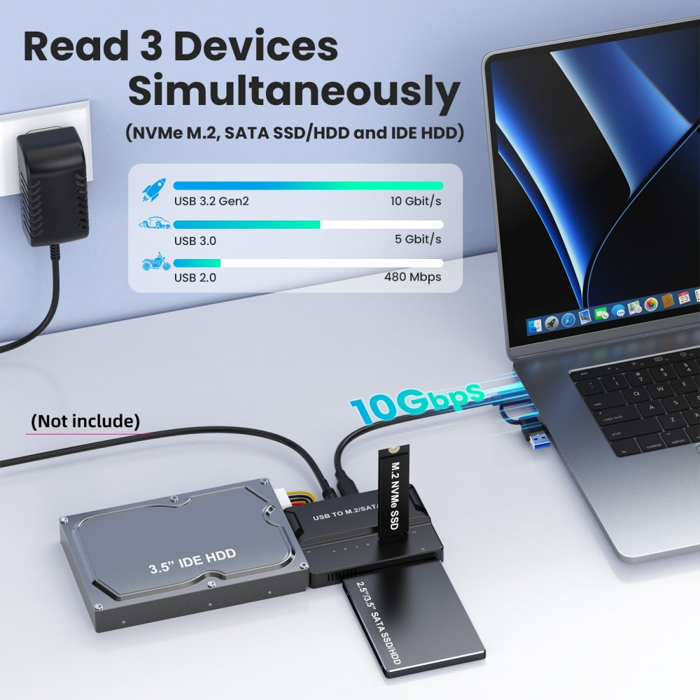 USB 3.0 USB-C Type-C to NVME M-key M.2 NGFF & SATA 2.5 3.5 Inch & IDE 40Pin SSD Docking Vertical External PCBA Case Enclosure