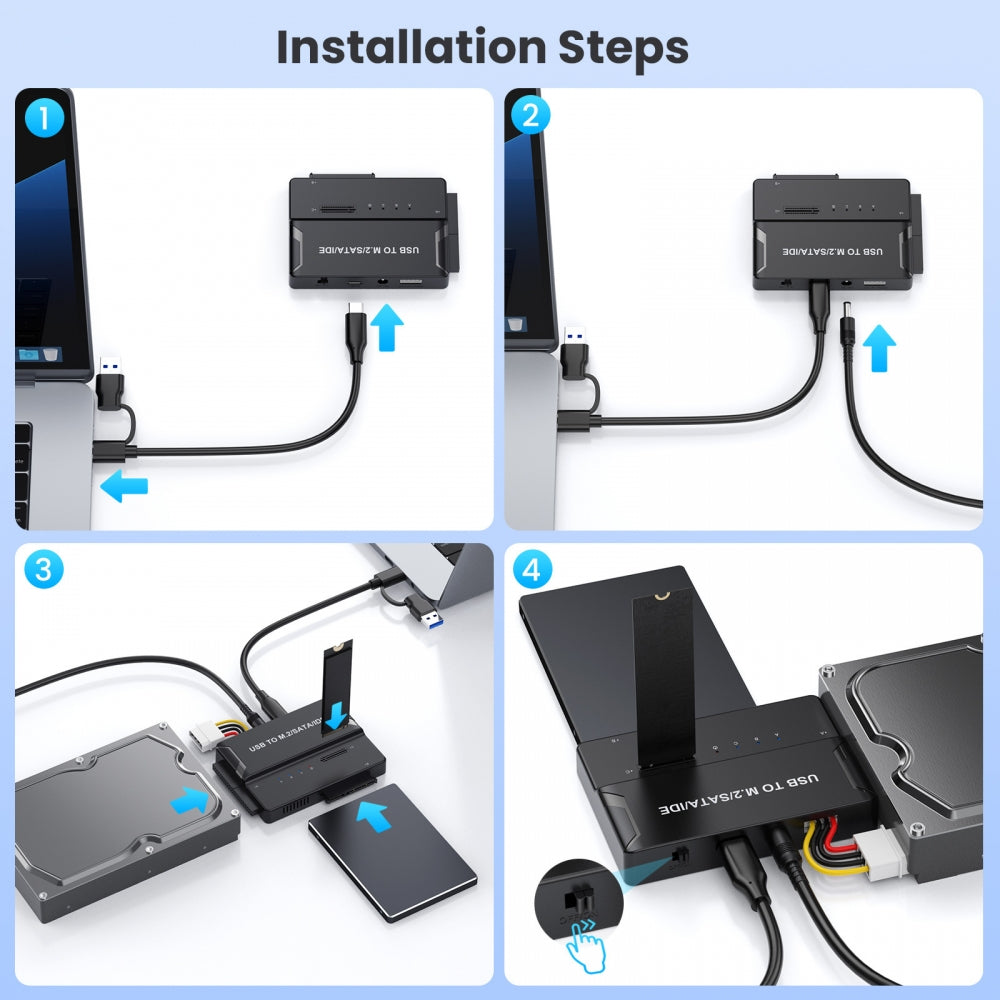USB 3.0 USB-C Type-C to NVME M-key M.2 NGFF & SATA 2.5 3.5 Inch & IDE 40Pin SSD Docking Vertical External PCBA Case Enclosure