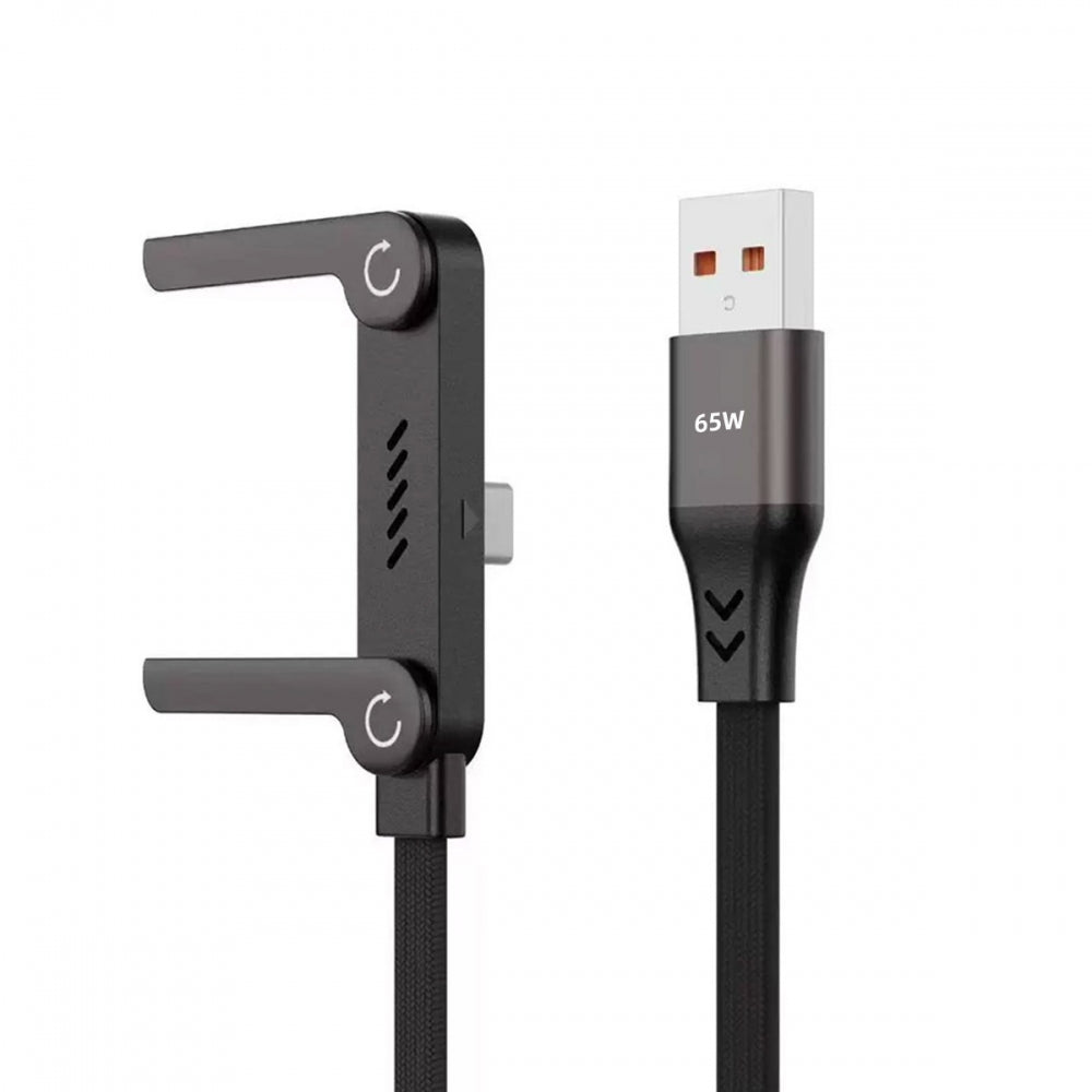 65W Type-A Fast Charging Cable Type-C with Built-in Phone Stand Dual Holder Durable Charger Bracket USB-C Male to USB-A Male Foldable