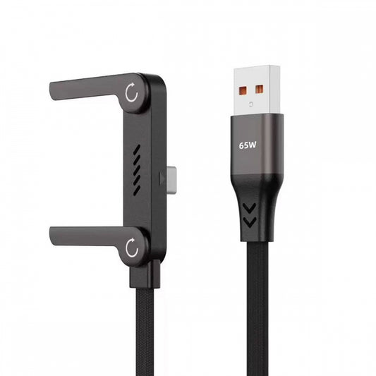 65W Type-A Fast Charging Cable Type-C with Built-in Phone Stand Dual Holder Durable Charger Bracket USB-C Male to USB-A Male Foldable