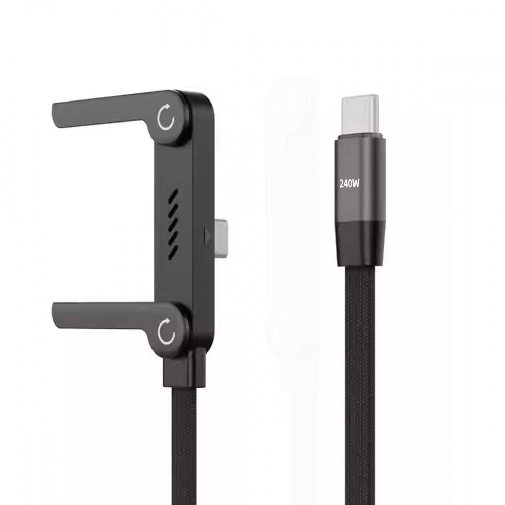 240W Type-C Fast Charging Cable with Built-in Phone Stand Dual Holder Durable Charger Bracket USB-C Male to Male Foldable