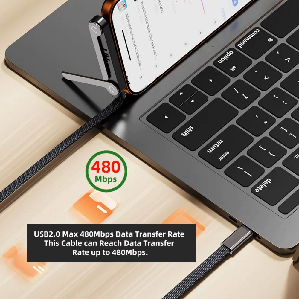 240W Type-C Fast Charging Cable with Built-in Phone Stand Dual Holder Durable Charger Bracket USB-C Male to Male Foldable