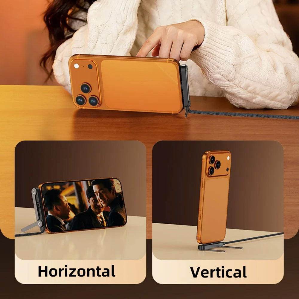 240W Type-C Fast Charging Cable with Built-in Phone Stand Dual Holder Durable Charger Bracket USB-C Male to Male Foldable