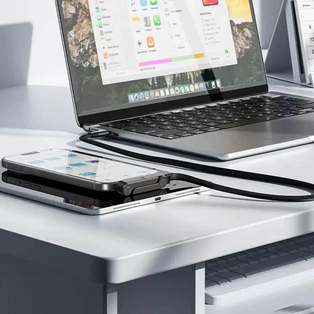 65W Type-A Fast Charging Cable Type-C with Built-in Phone Stand Dual Holder Durable Charger Bracket USB-C Male to USB-A Male Foldable
