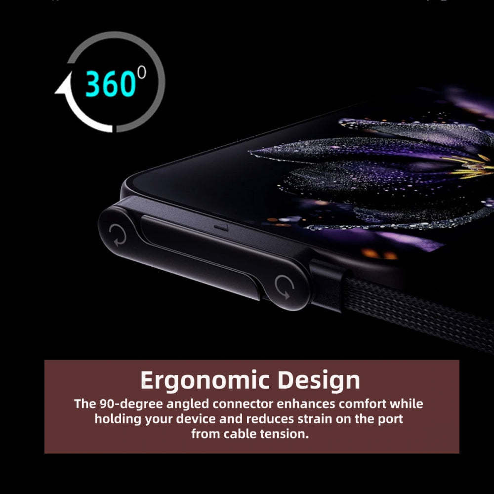65W Type-A Fast Charging Cable Type-C with Built-in Phone Stand Dual Holder Durable Charger Bracket USB-C Male to USB-A Male Foldable