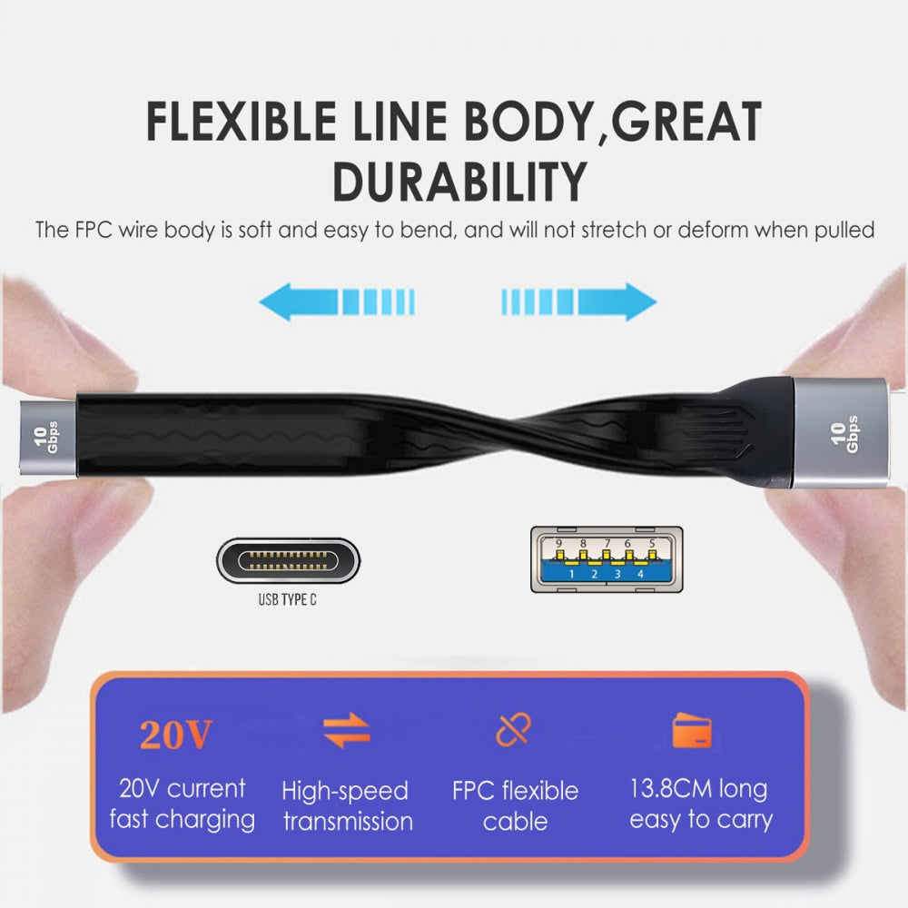 10Gbps USB 3.1 Type C Female to USB3.0 OTG Type A Female Flat Slim FPC Data Cable 13cm for Laptop Phone