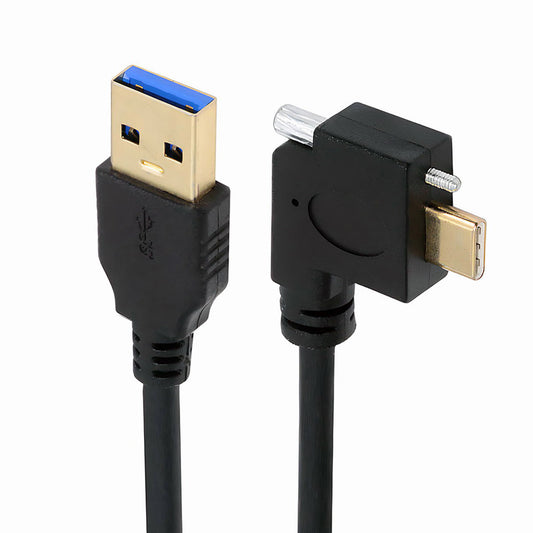 Left Right Angled USB 3.1 Type-C Male Single Screw Locking to USB3.0 Type-A Male Data Power Cable 90 Degree for Camera