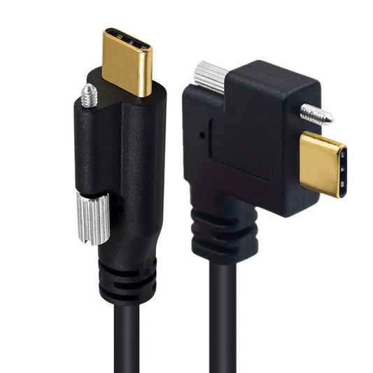 USB 3.1 Type-C Male Single Screw to Single Thumbscrew Locking USB-C Horizontal 90 Degree Left Right Angled 10Gbps Data Cable Panel Mount Type