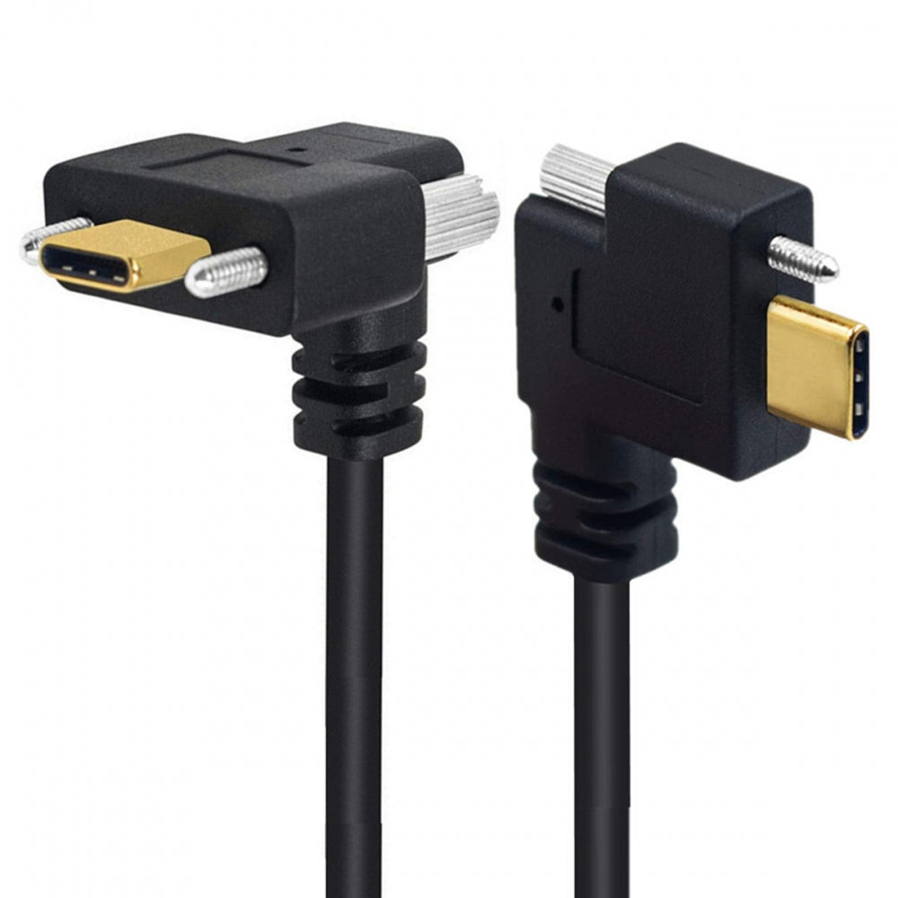 USB 3.1 Type-C Male Single Screw Angled to Dual Thumbscrew Locking USB-C Up Down Angled 90 Degree 10Gbps Data Cable Panel Mount Type