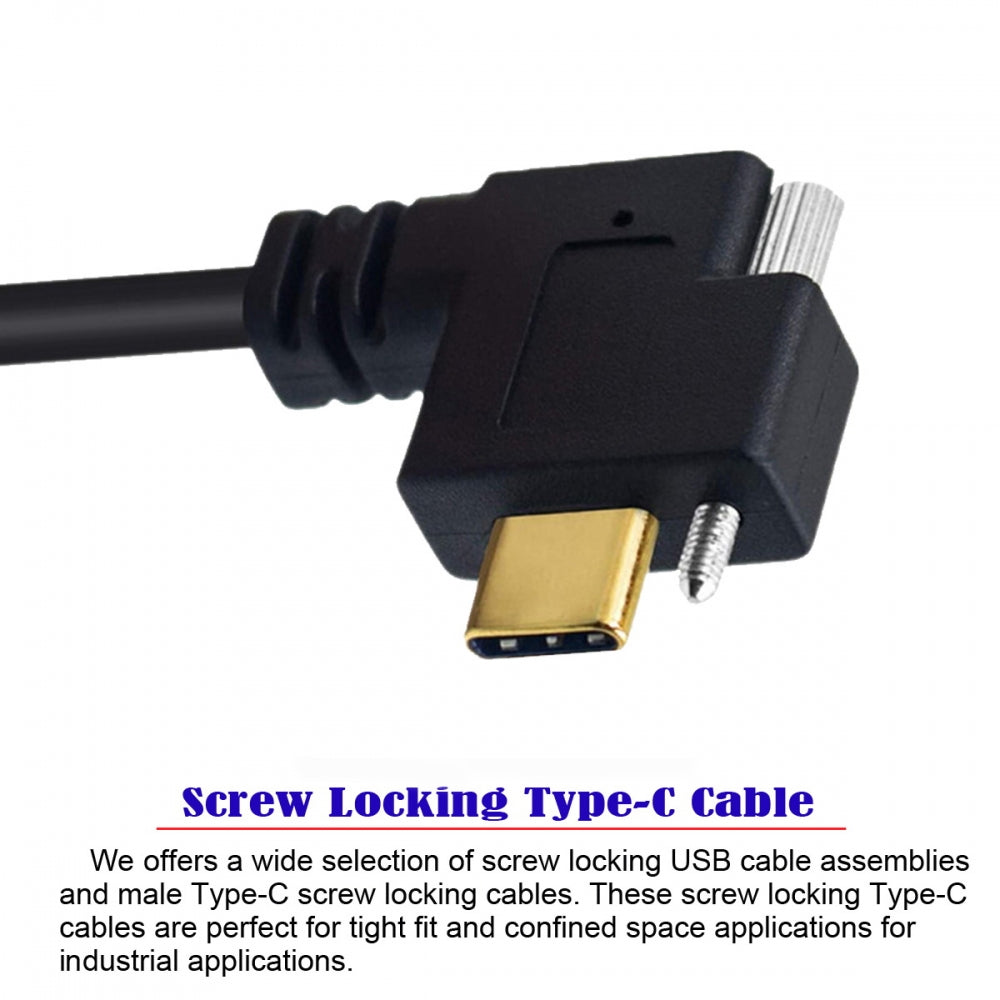 Left Right Angled USB 3.1 Type-C Male Single Screw Locking to USB3.0 Type-A Male Data Power Cable 90 Degree for Camera