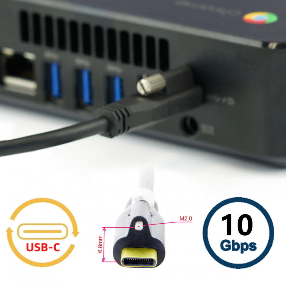 USB 3.1 Type-C Male Single Screw to Single Thumbscrew Locking USB-C Horizontal 90 Degree Left Right Angled 10Gbps Data Cable Panel Mount Type