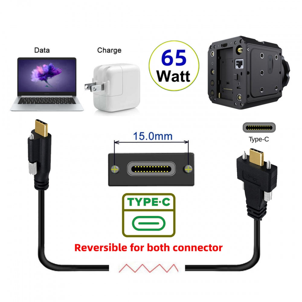 USB 3.1 Type-C Male Single Screw to Dual Thumbscrew USB-C 10Gbps Data Cable Straight Panel Mount Type