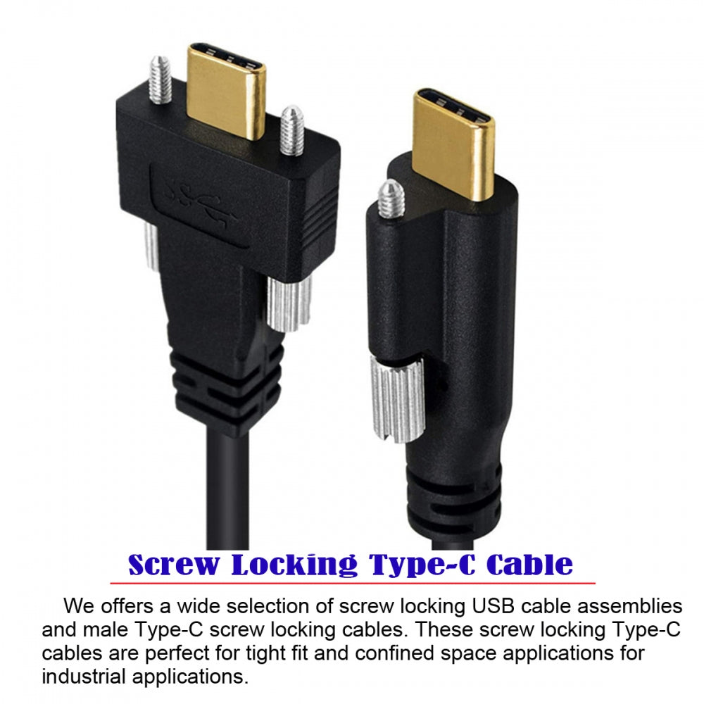 USB 3.1 Type-C Male Single Screw to Dual Thumbscrew USB-C 10Gbps Data Cable Straight Panel Mount Type