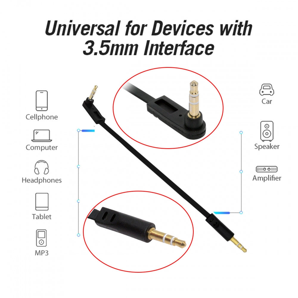 Ultra Slim Flat AUX 3.5mm 3-Poles Audio Stereo Male to Male Extension Speaker Cable 90 Degree Right Angled 15cm