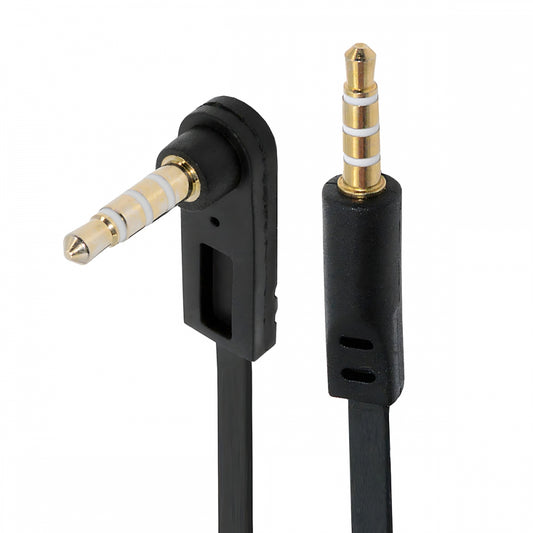 Ultra Slim Flat AUX 3.5mm 4 Poles Audio Stereo Male to Male Extension Speaker Cable 90 Degree Right Angled 15cm