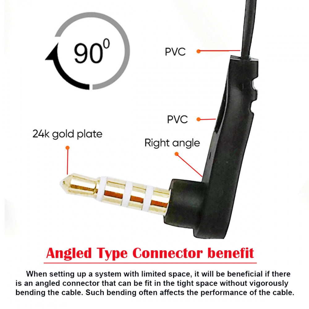 Ultra Slim Flat AUX 3.5mm 4 Poles Audio Stereo Male to Male Extension Speaker Cable 90 Degree Right Angled 15cm