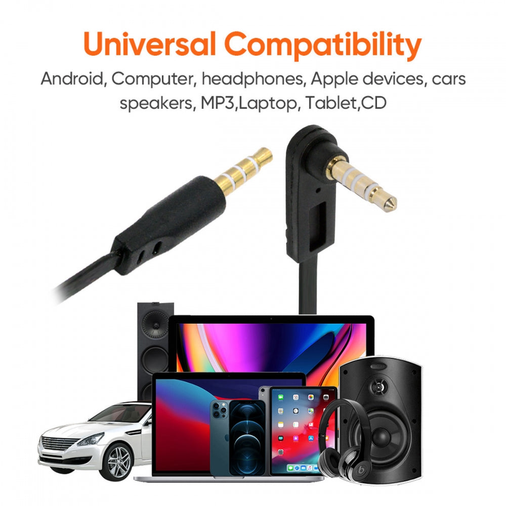 Ultra Slim Flat AUX 3.5mm 4 Poles Audio Stereo Male to Male Extension Speaker Cable 90 Degree Right Angled 15cm