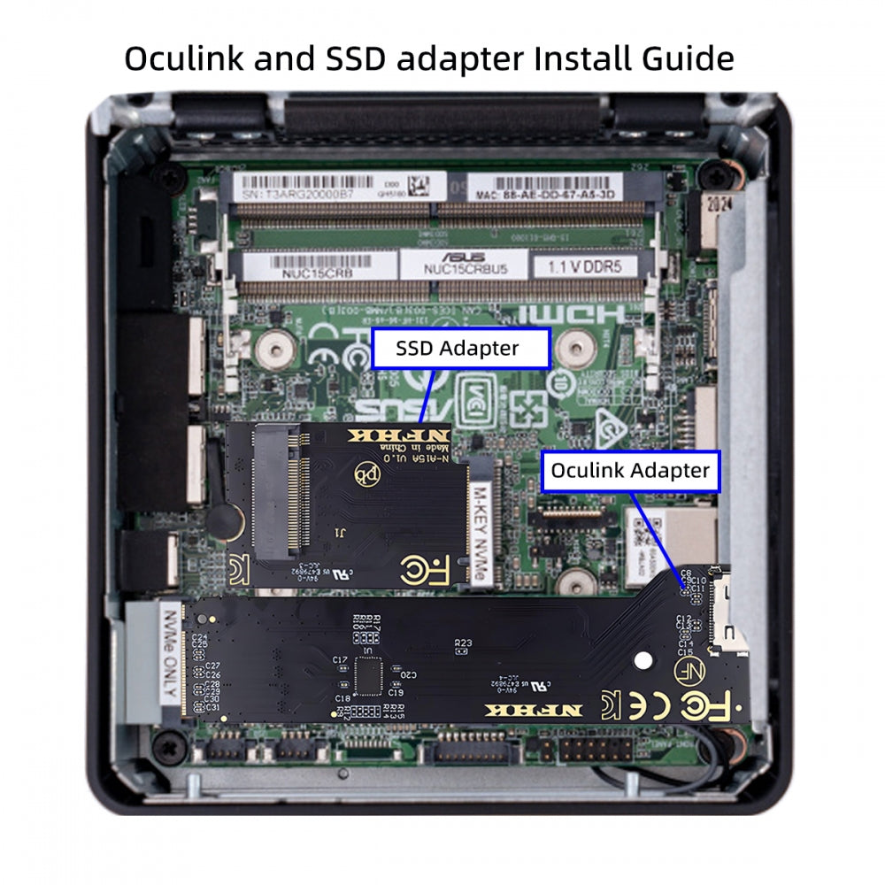 2280 PCI-E5.0 4.0 M.2 M-key NVME to Oculink SFF-8612 SFF-8611 & SSD Host Adapter with for NUC15 Pro Mini PC Computer Tall Type NUC15CRH