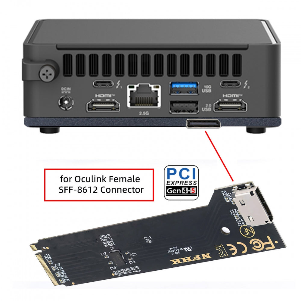 2280 PCI-E 5.0 4.0 M.2 M-key NVME to Oculink SFF-8612 SFF-8611 & SSD Host Adapter with for NUC15 Pro Mini PC Computer Slim Type NUC15CRK