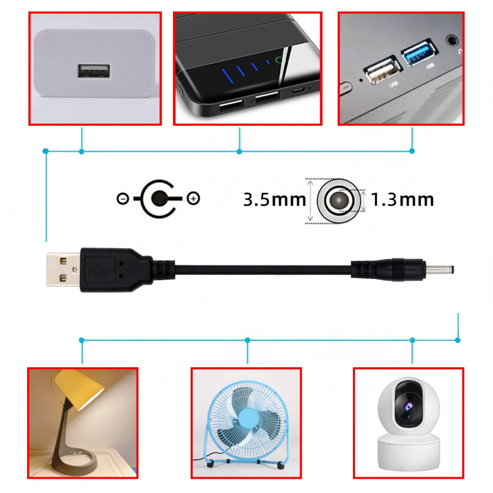DC 3.5x1.35mm Plug to USB Type-A Power Charge Cable 100cm for DC 5V Desk Lamp Fan Camera