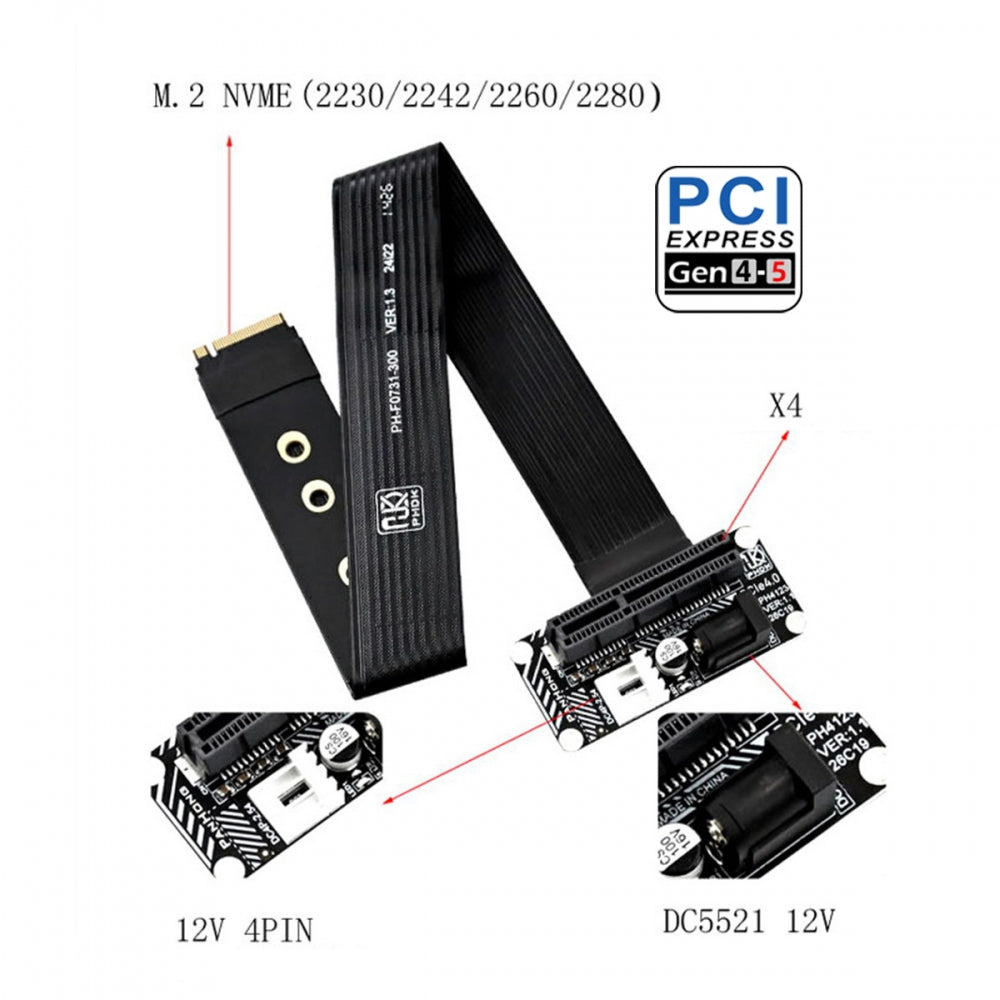 M.2 NGFF NVMe M-Key to Up Angled PCI-E X1 X4 X8 X16 Socket Cable Graphics Card Extension Adapter PCI-Express for M2 2260 2280