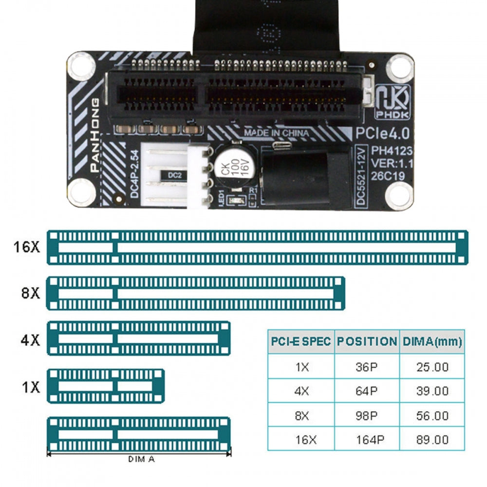 M.2 NGFF NVMe M-Key to Up Angled PCI-E X1 X4 X8 X16 Socket Cable Graphics Card Extension Adapter PCI-Express for M2 2260 2280