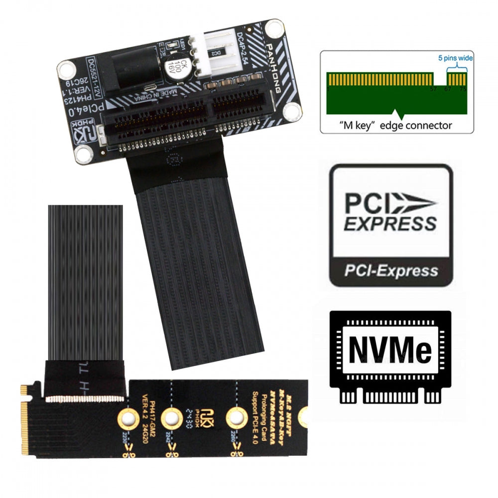 Right Angled Type 90 Degree M.2 NGFF NVMe M-Key to Up Angled PCI-E X1 X4 X8 X16 Socket Cable Graphics Card Extension Adapter PCI-Express for M2 2260 2280