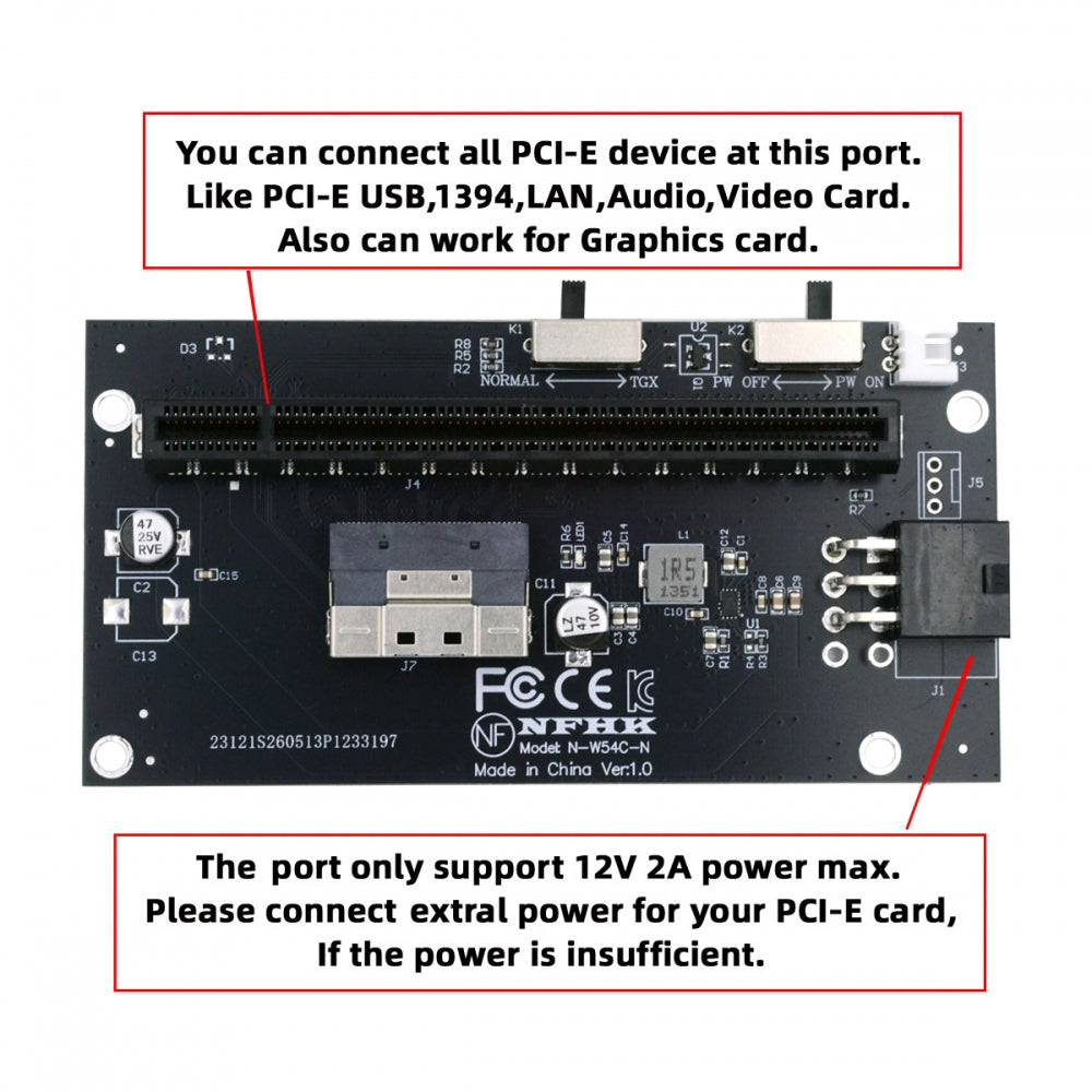 Slimline 8X SFF-8654 74Pin to PCIE PCI-Express 16x Adapter TGX with PCI-E 6Pin Power Switch Port for Mainboard Graphics Card