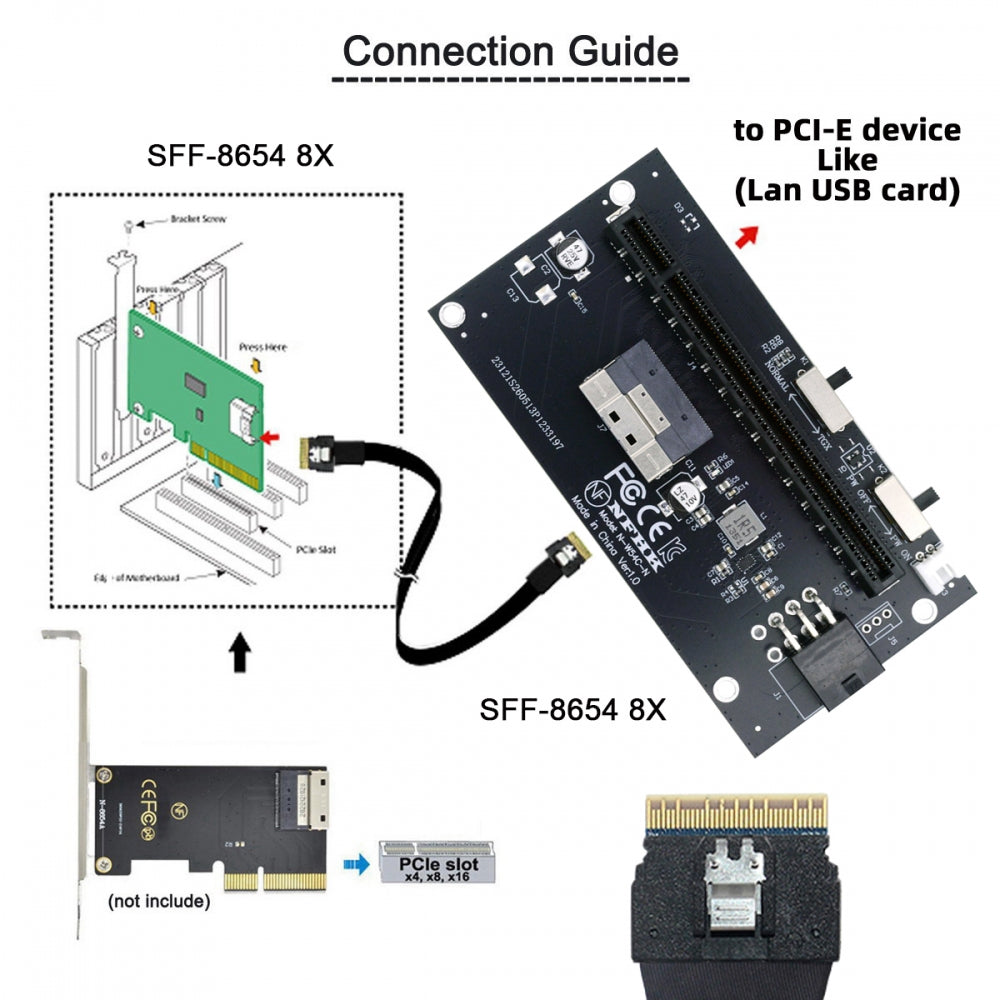 Slimline 8X SFF-8654 74Pin to PCIE PCI-Express 16x Adapter TGX with PCI-E 6Pin Power Switch Port for Mainboard Graphics Card