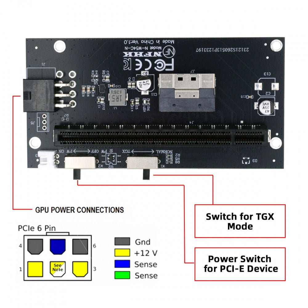 Slimline 8X SFF-8654 74Pin to PCIE PCI-Express 16x Adapter TGX with PCI-E 6Pin Power Switch Port for Mainboard Graphics Card