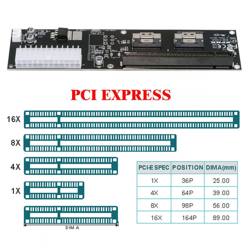 Dual Slimline 8X SFF-8654 74Pin VROC to PCIE PCI-Express 16x Adapter with ATX 24Pin Power Switch Port for Mainboard Graphics Card