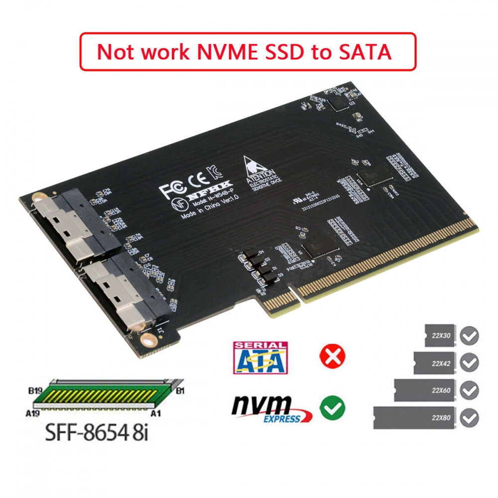External Slimline Dual SFF-8654 8X 74Pin to PCIE 16X Express 5.0 PCIE4.0 Raid Card VROC Raid0 Hyper Adapter with Linear Redriver over Long Cable Lengths