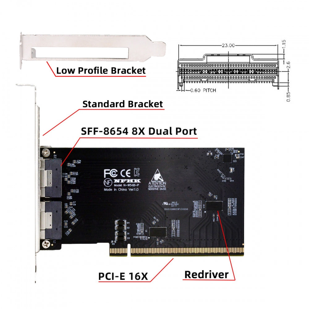 External Slimline Dual SFF-8654 8X 74Pin to PCIE 16X Express 5.0 PCIE4.0 Raid Card VROC Raid0 Hyper Adapter with Linear Redriver over Long Cable Lengths