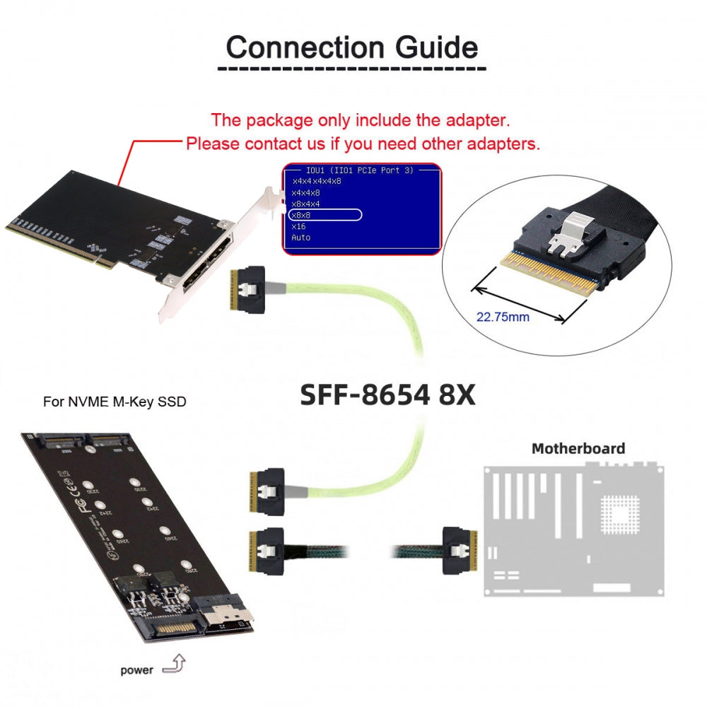 External Slimline Dual SFF-8654 8X 74Pin to PCIE 16X Express 5.0 PCIE4.0 Raid Card VROC Raid0 Hyper Adapter with Linear Redriver over Long Cable Lengths