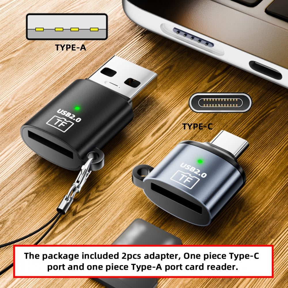 2pcs/lot USB-C Type-C Host & USB 2.0 Type-A to TF Micro-SD T-Flash Card Reader OTG Adapter for Laptop Tablet Phone