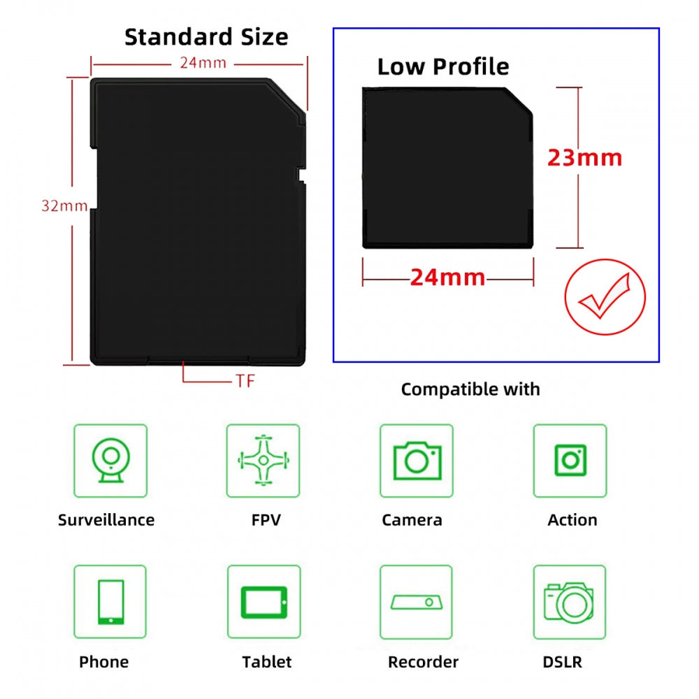Black Micro SD TF T-Flash Memory Card to SD Card Socket Adapter Low Profile Short Body for Extra Storage Mac Laptop