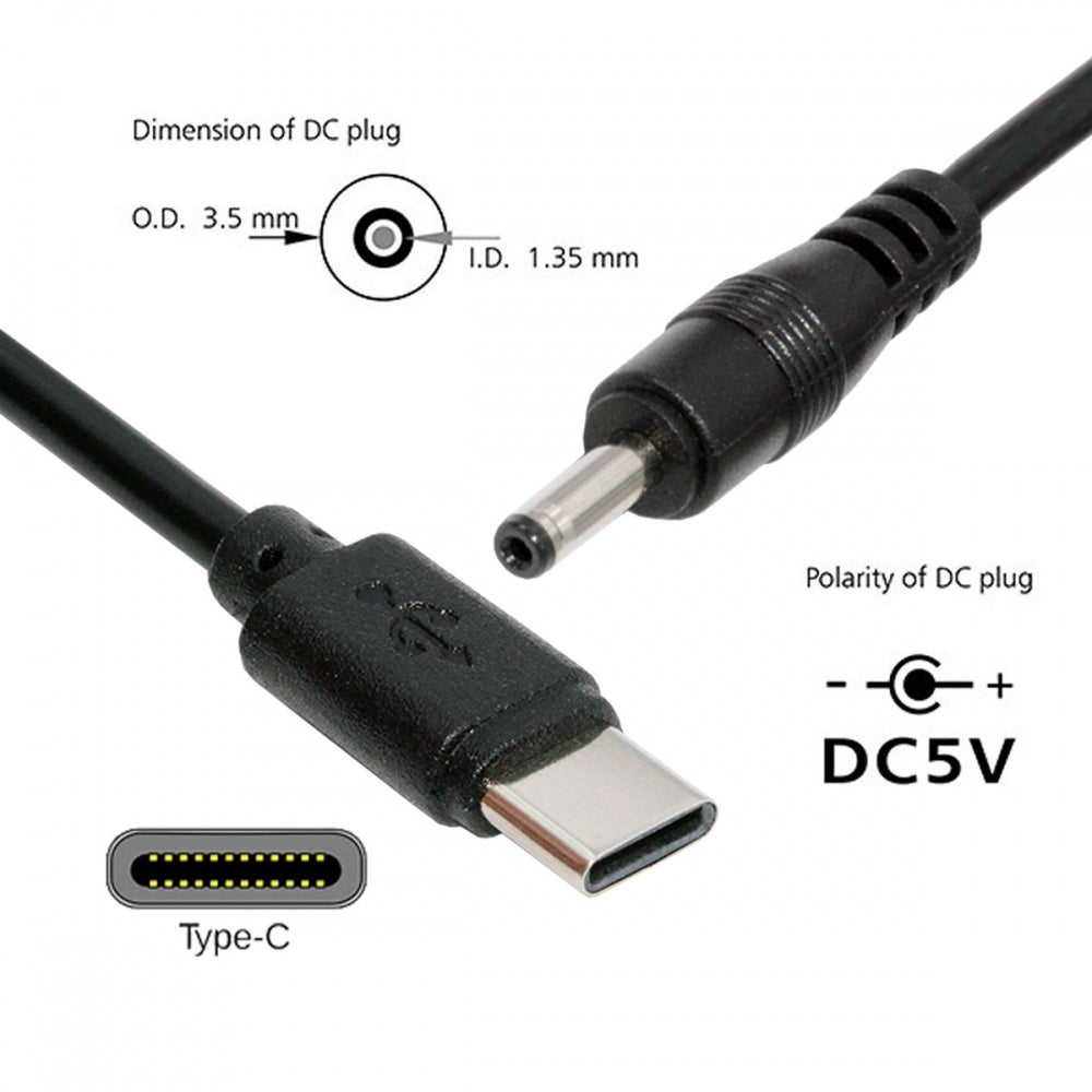 Type C USB-C Input with 5.1K Resistor to 5V DC 3.5*1.3mm Output Power Charge Cable 100cm for DC5V Desk Lamp Fan Camera