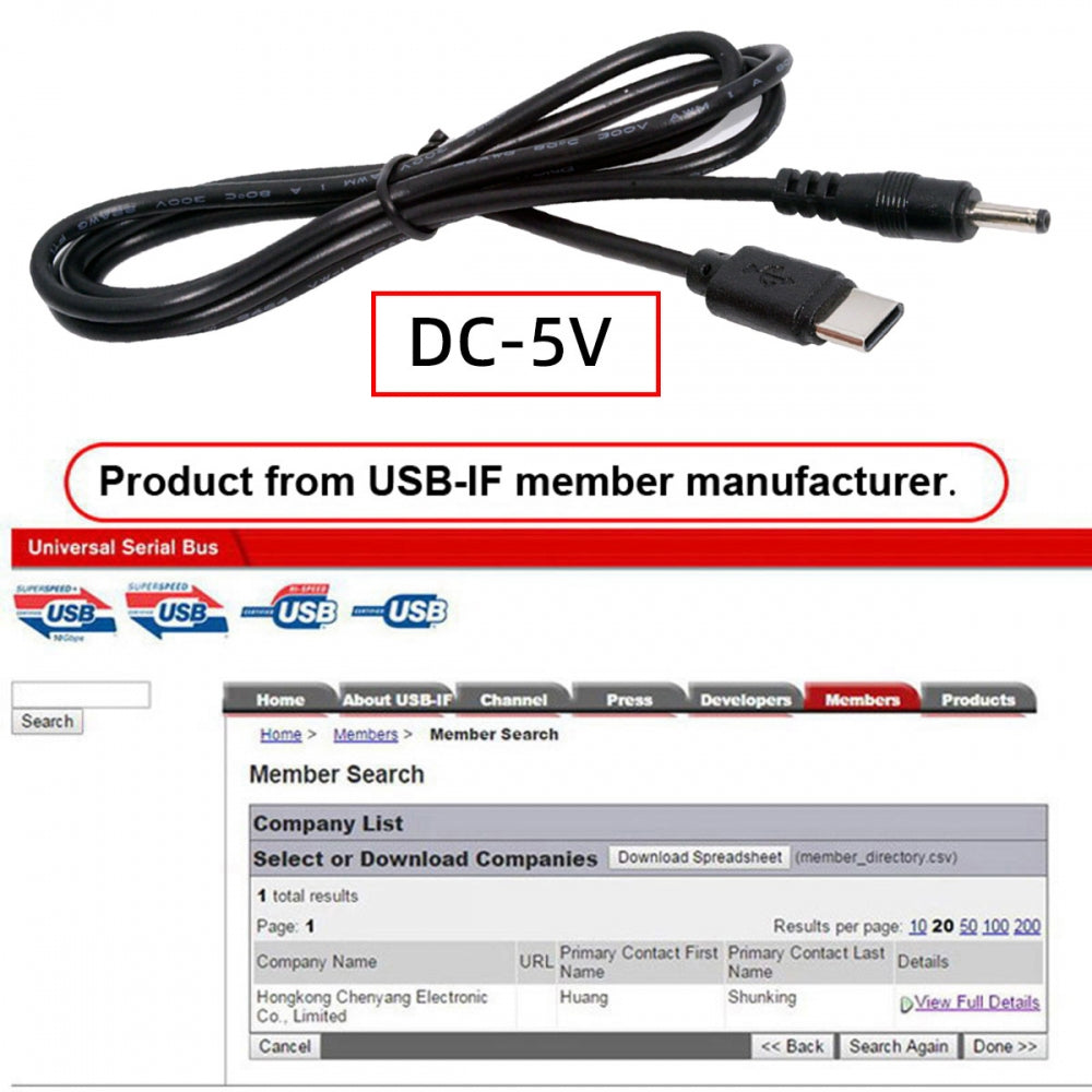Type C USB-C Input with 5.1K Resistor to 5V DC 3.5*1.3mm Output Power Charge Cable 100cm for DC5V Desk Lamp Fan Camera