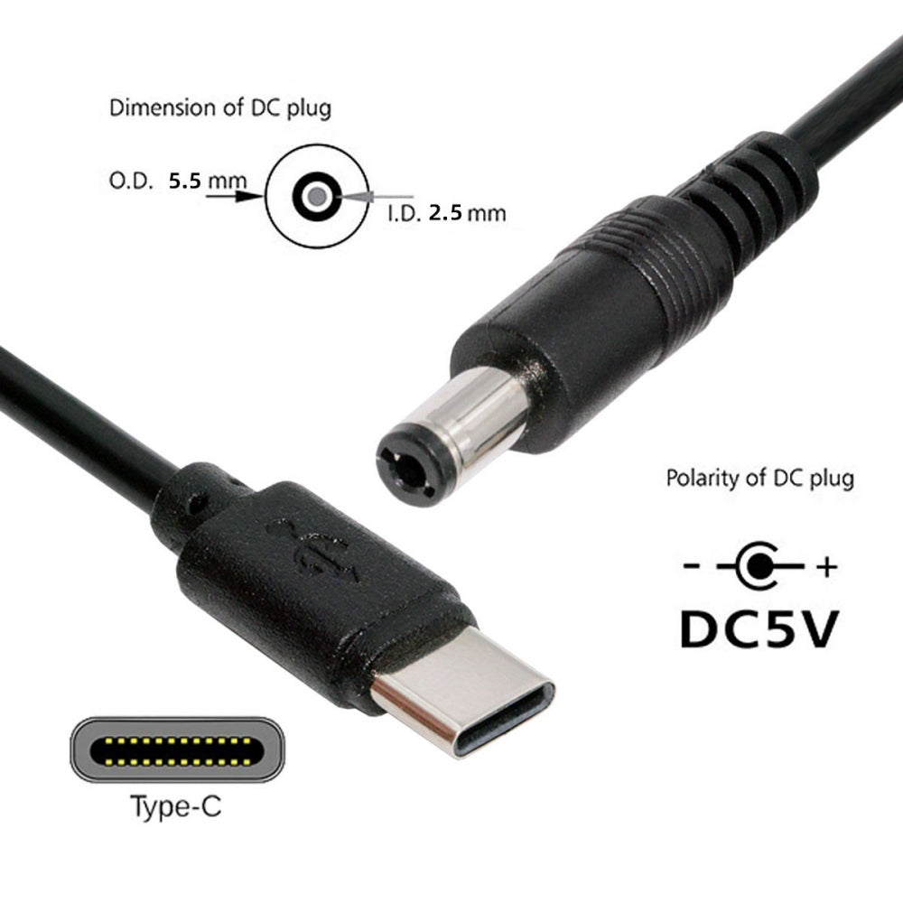 Type C USB-C Input with 5.1K Resistor to 5V DC 5.5*2.5mm Output Power Charge Cable 100cm for DC5V Desk Lamp Fan Camera