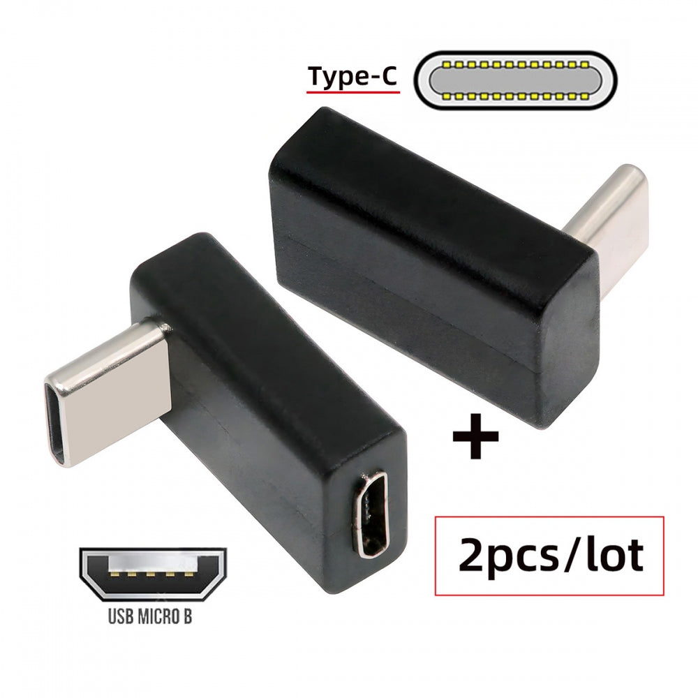 2pcs/lot Micro USB Female to USB-C USB2.0 Type-C Male Power Data Adapter 90 Degree Up Angled Type