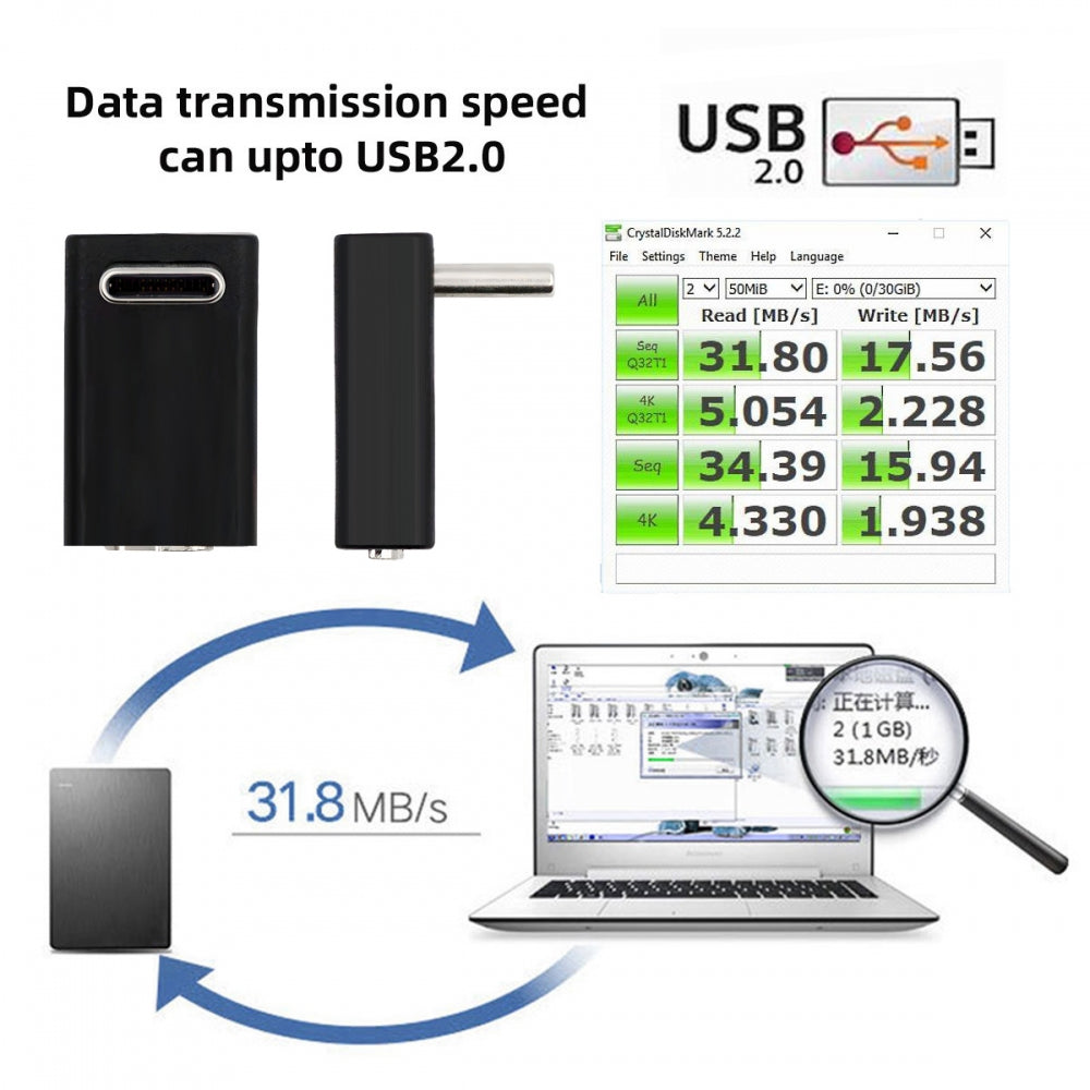 2pcs/lot Micro USB Female to USB-C USB2.0 Type-C Male Power Data Adapter 90 Degree Up Angled Type