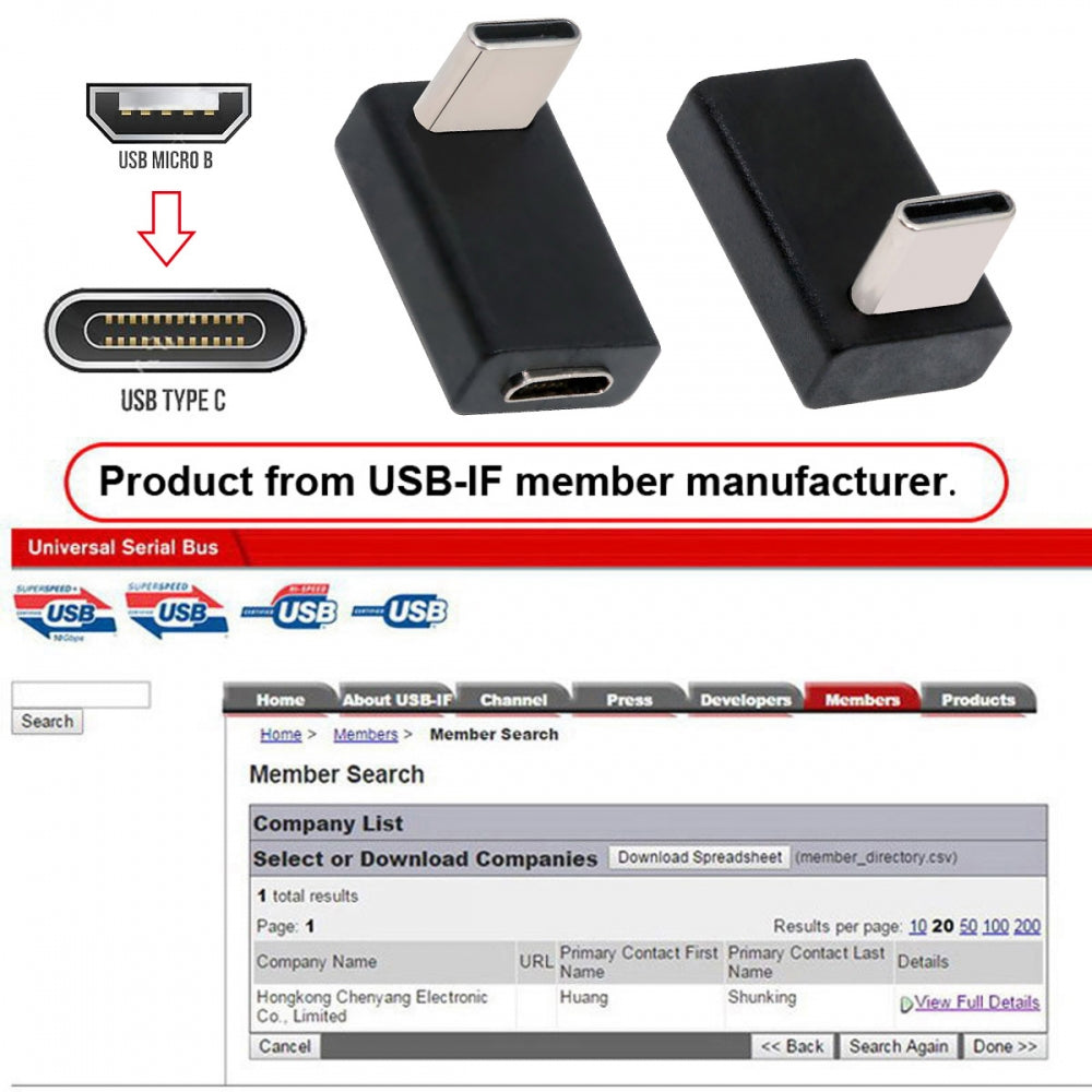2pcs/lot Micro USB Female to USB-C USB2.0 Type-C Male Power Data Adapter 90 Degree Up Angled Type