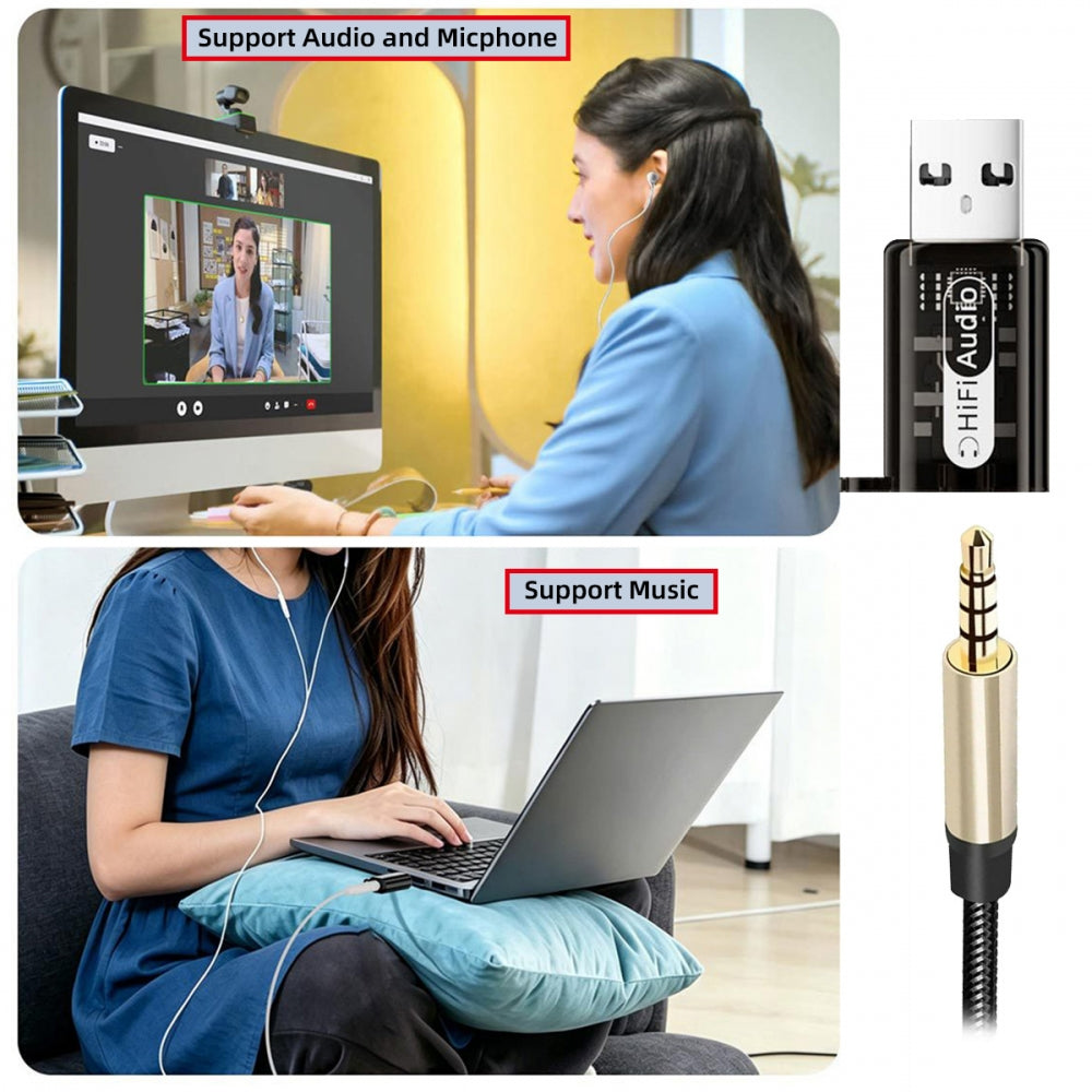 2pcs/lot Type-A Male USB2.0 to 3.5mm Female TRS TRRS Audio AUX & MIC Sound Card 24bit 96kHz Adapter Compatible with Laptop Desktop
